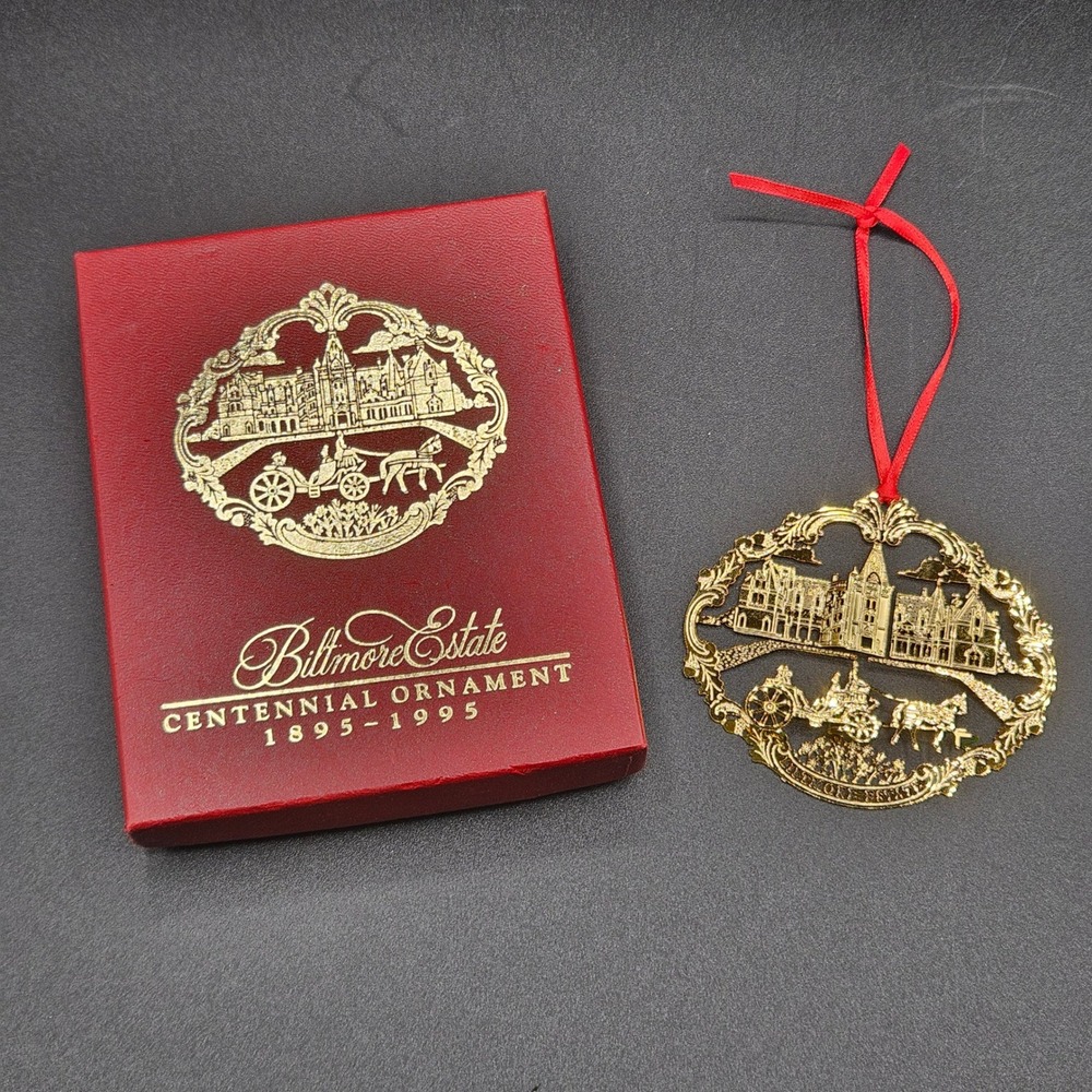 Biltmore Estate Centennial Ornament 1895-1995 Gold Tone Filigree Carriage Boxed